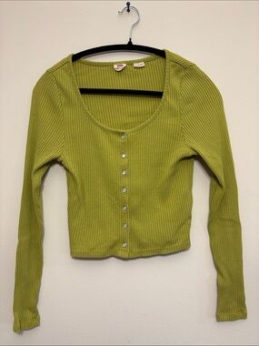 Levi's Lime Green Ribbed Button-Front Long Sleeve Top